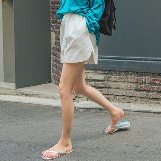 Frilled Band-waist Wide-leg Shorts