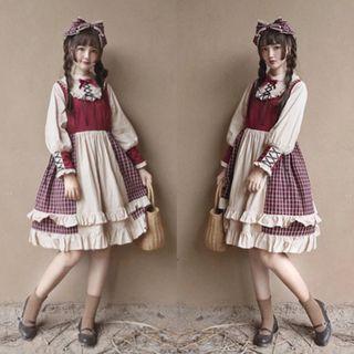 Puff-sleeve A-line Dress / Headband / Set
