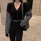 Check Cropped Cardigan Black - One Size
