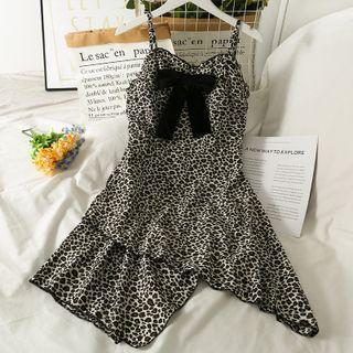 Ribbon-accent Leopard-print Sleeveless Mini Dress