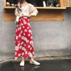 Floral Print Midi A-line Wrap Skirt