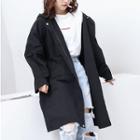 Plain Loose-fit Hooded Jacket Black - One Size