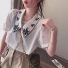 Short-sleeve Floral Embroidered Collared Shirt