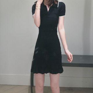 Short-sleeve Ruffle Hem Mini Sheath Knit Dress