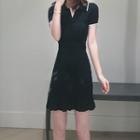 Short-sleeve Ruffle Hem Mini Sheath Knit Dress