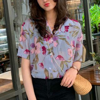 Printed Short-sleeve Chiffon Shirt