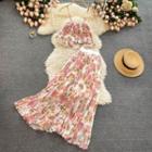 Set: Floral Camisole Top + Midi A-line Skirt