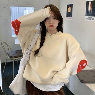 Heart Print Sweater Almond - One Size