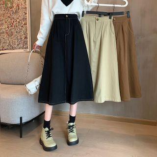 Contrast Stitching A-line Midi Skirt