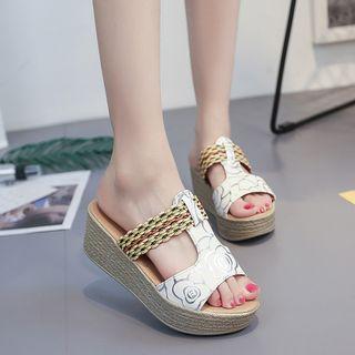 Printed Faux-leather Platform Slide Sandals