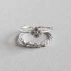 925 Sterling Silver Rhinestone Clover Layered Open Ring Silver - One Size