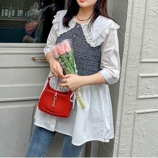 Elbow-sleeve Tweed Panel Blouse