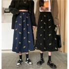High-waist Corduroy Floral A-line Midi Skirt