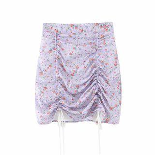 Drawstring Floral Print Mini Pencil Skirt
