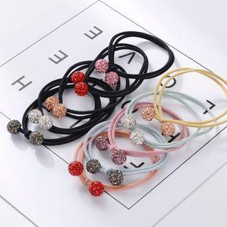 Set Of 10: Rhinestone Hair Tie Set Of 10 - Black & Pink & Yellow - One Size