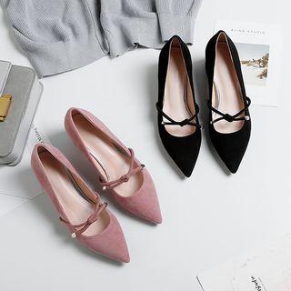Genuine Leather Chunky-heel Pointy Mary Jane Pumps