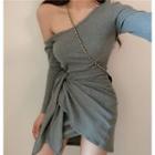 One-shoulder Tie-front Mini Sheath Dress