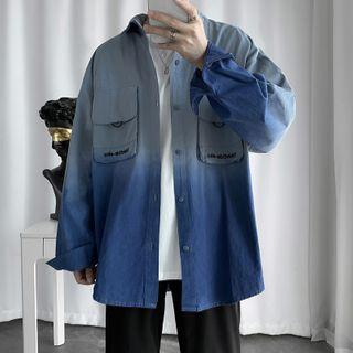 Lettering Ombre Shirt Jacket