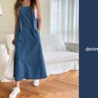 A-line Maxi Denim Overall Dress