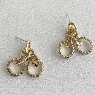 Hoop Rhinestone Dangle Earring 1 Pair - Gold - One Size