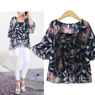 3/4-sleeve Chiffon Top With Camisole