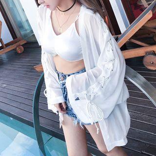 Lace Up Detail Chiffon Coat