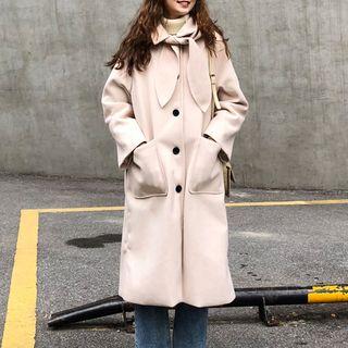 Hooded Tie-neck Single-breasted Coat