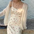 Spaghetti Strap Cherry Print Midi A-line Dress / Cardigan / Set