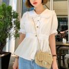 Peter Pan Collar Panel Lace Blouse White - One Size