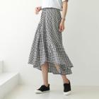 Band-waist Gingham Symmetric-hem Skirt