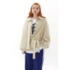 Flap Tie-waist Shirt Jacket Beige - One Size