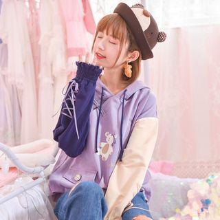 Lace Up Panel Long-sleeve Hoodie
