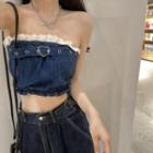 Lace Trim Denim Cropped Tube Top