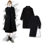 Long-sleeve Two Tone Dress / Buttoned Coat