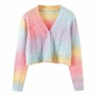 V-neck Gradient Cropped Cardigan Pink & Light Blue & Purple - One Size