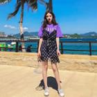 Polka Dot Panel Short-sleeve Mock Two-piece Dress