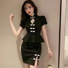 Short-sleeve Mock Two-piece Mini Sheath Dress