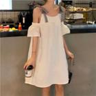 Cutaway-shoulder Bow-accent A-line Dress
