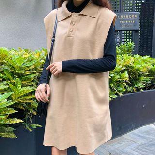 Plain Long-sleeve T-shirt / Collared Sleeveless Dress