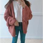 Lantern-sleeve Cable Knit Open Front Cardigan