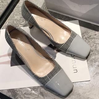 Chunky Heel Square-toe Plaid Panel Pumps