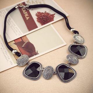 Gemstone Necklace Black Rhinestone - Gunmetal - One Size