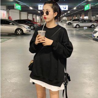 Mock Two Piece Lace-up Pullover