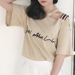 Lettering Short-sleeve Cut Out T-shirt