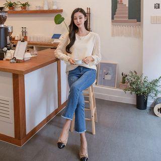 Lace-sleeve Bell-cuff Blouse