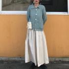 Collared Pointelle Cardigan / Maxi A-line Skirt