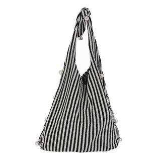 Faux-pearl Trim Stripe Knit Hobo