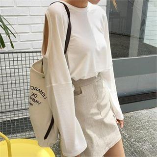 Cutaway-shoulder Long-sleeve Top