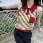 Collar Striped Tank Top Red & Almond - One Size