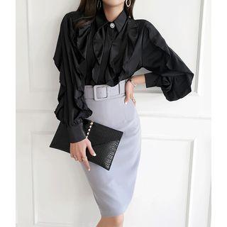 Hidden-button Ruffle-detail Blouse